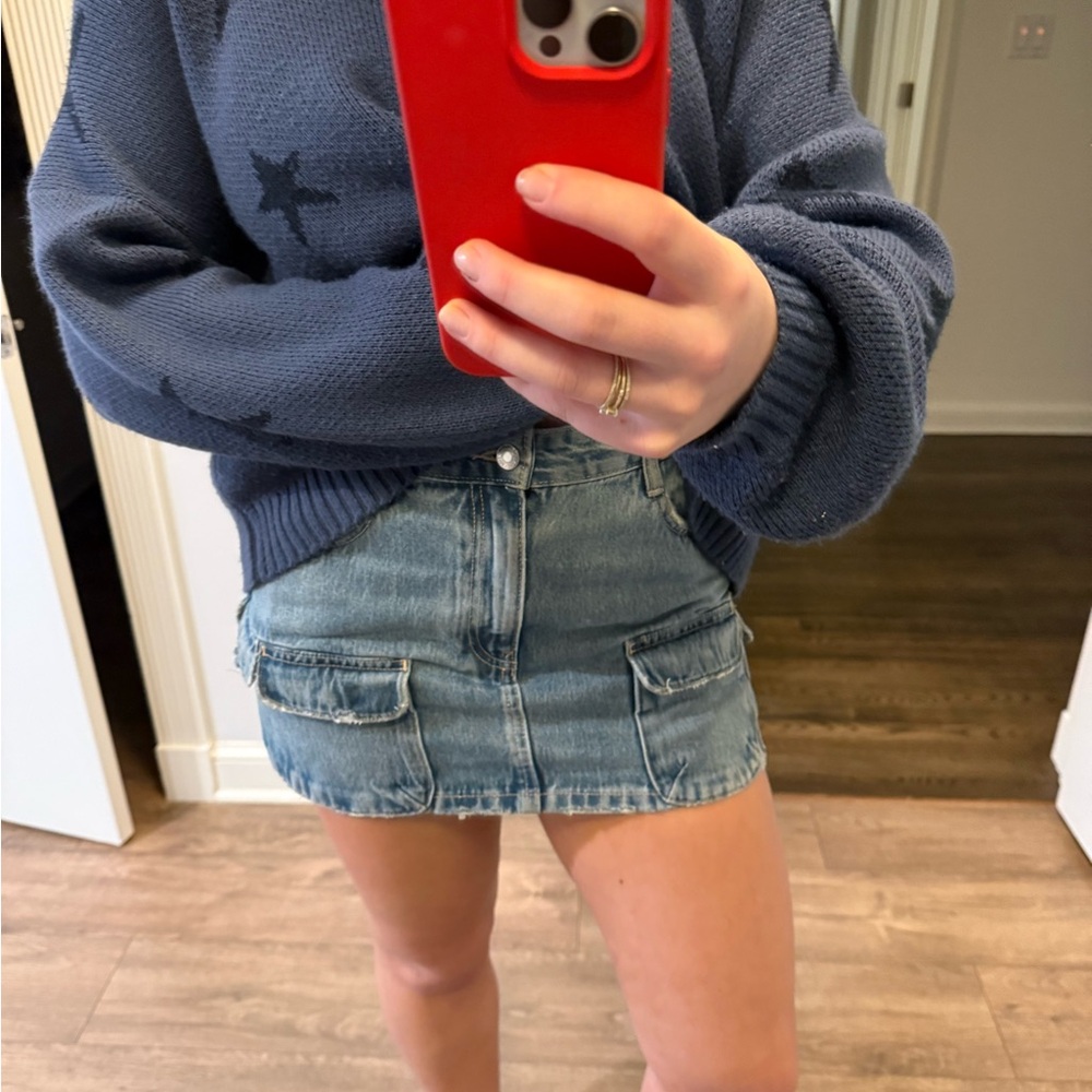Zara denim cargo mini skirt